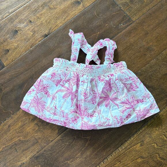 Janie And Jack Girls 3-6 Month Top Flowy Pink White Tropical Palm Trees - Picture 1 of 7